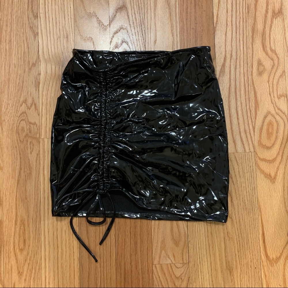 black latex mini skirt